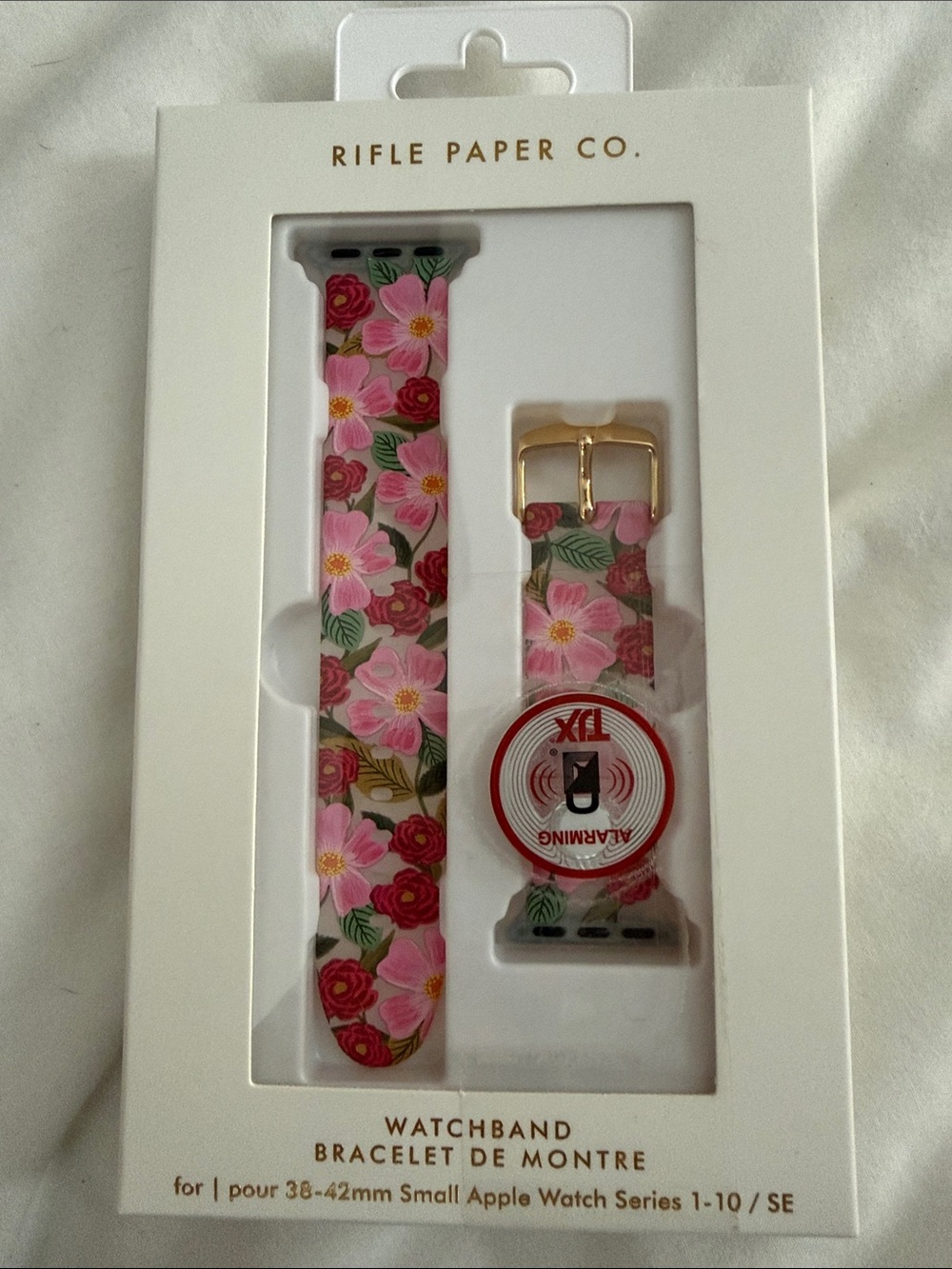 Rifle Paper Co. Pink Floral Apple Watch Band with Gold Buckle